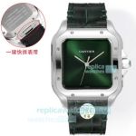 THB Swiss Copy Santos de Cartier Green Dial Leather Strap Automatic Watch 